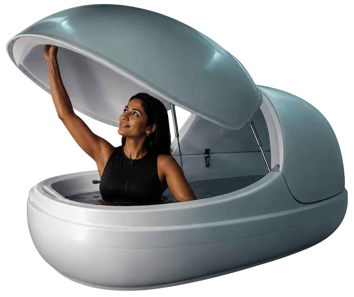 Person opening a float therapy pod